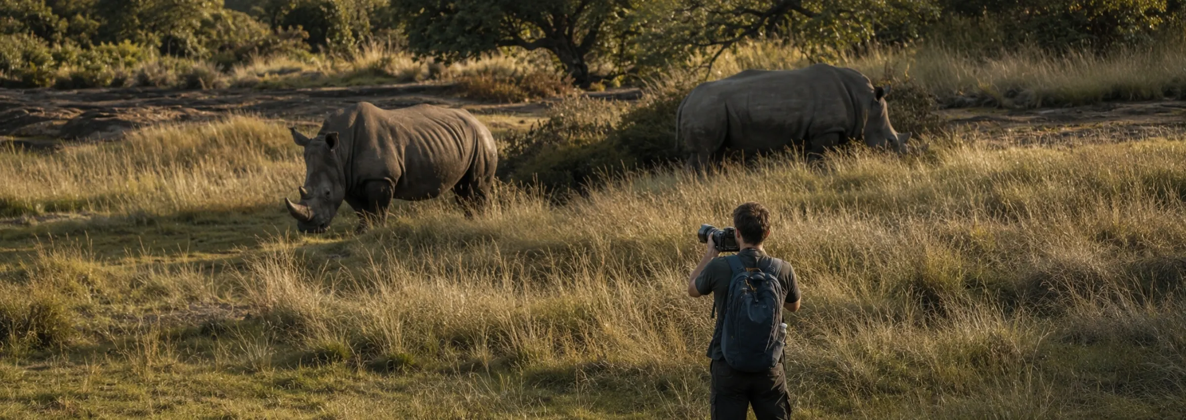 A rhino and a tracker in the Matobo Hills