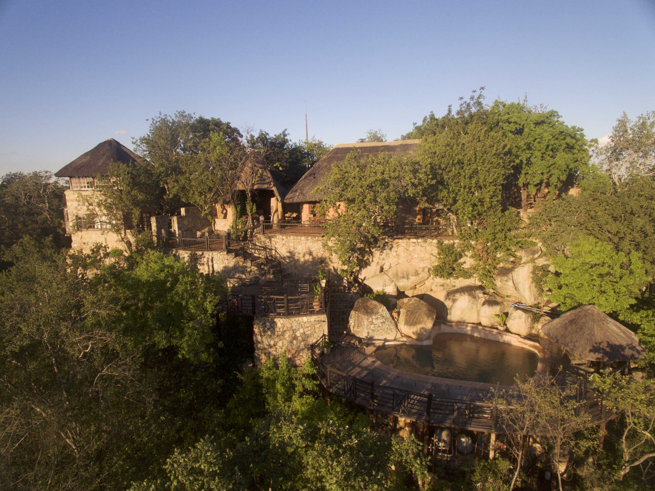 Khami Lodge aerial view — private lodge set within the reserve
